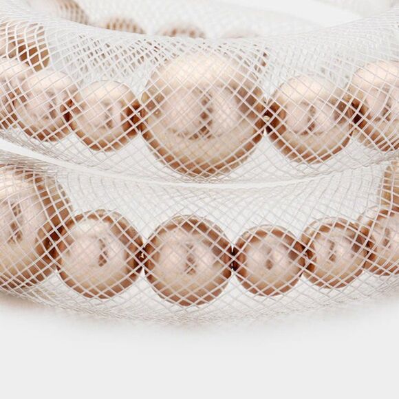 Mesh Tube Brown Pearl Adjustable Bracelet - Picture 3 of 6